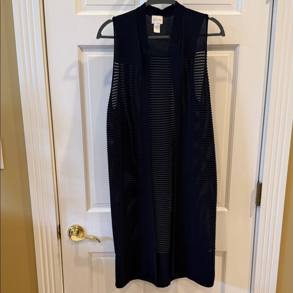 Chico’s Size 0, same as 4/6, Sheer Navy Sleeveless Long Vest.